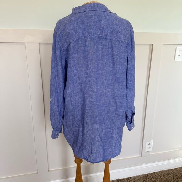 Sigrid Olsen Linen Shirt SM Blue Button Front Lagenlook Resort Coastal Chic - Picture 4 of 8